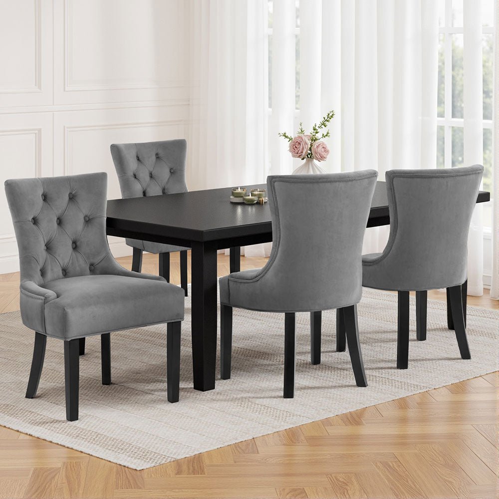 Dining Chairs Set of 4 Velvet French Provincial Grey - Furniture > Dining > Kitchen & Dining Chairs - Rivercity House & Home Co. (ABN 18 642 972 209) - Affordable Modern Furniture Australia