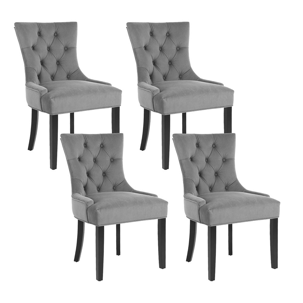 Dining Chairs Set of 4 Velvet French Provincial Grey - Furniture > Dining > Kitchen & Dining Chairs - Rivercity House & Home Co. (ABN 18 642 972 209) - Affordable Modern Furniture Australia
