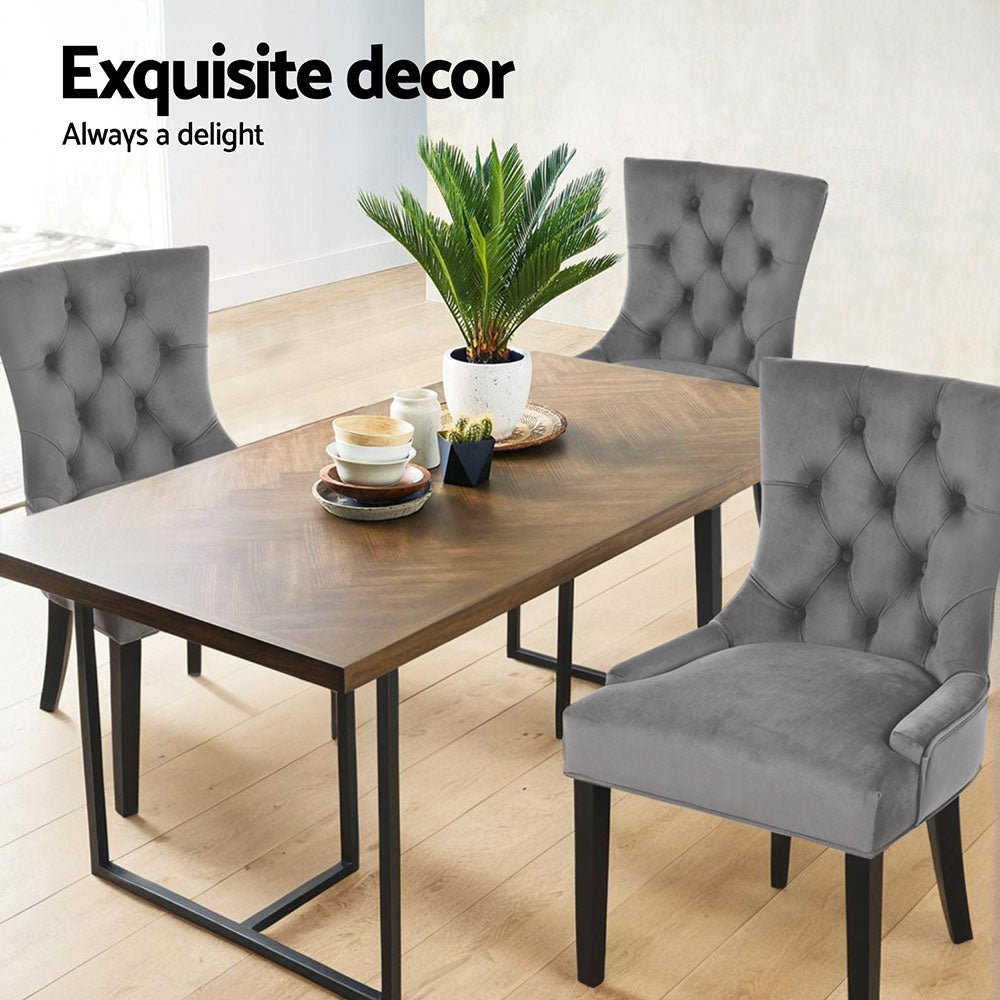 Dining Chairs Set of 4 Velvet French Provincial Grey - Furniture > Dining > Kitchen & Dining Chairs - Rivercity House & Home Co. (ABN 18 642 972 209) - Affordable Modern Furniture Australia