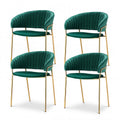 Diala Dining Chairs Set of 4 Velvet Hollow Armchairs - Green