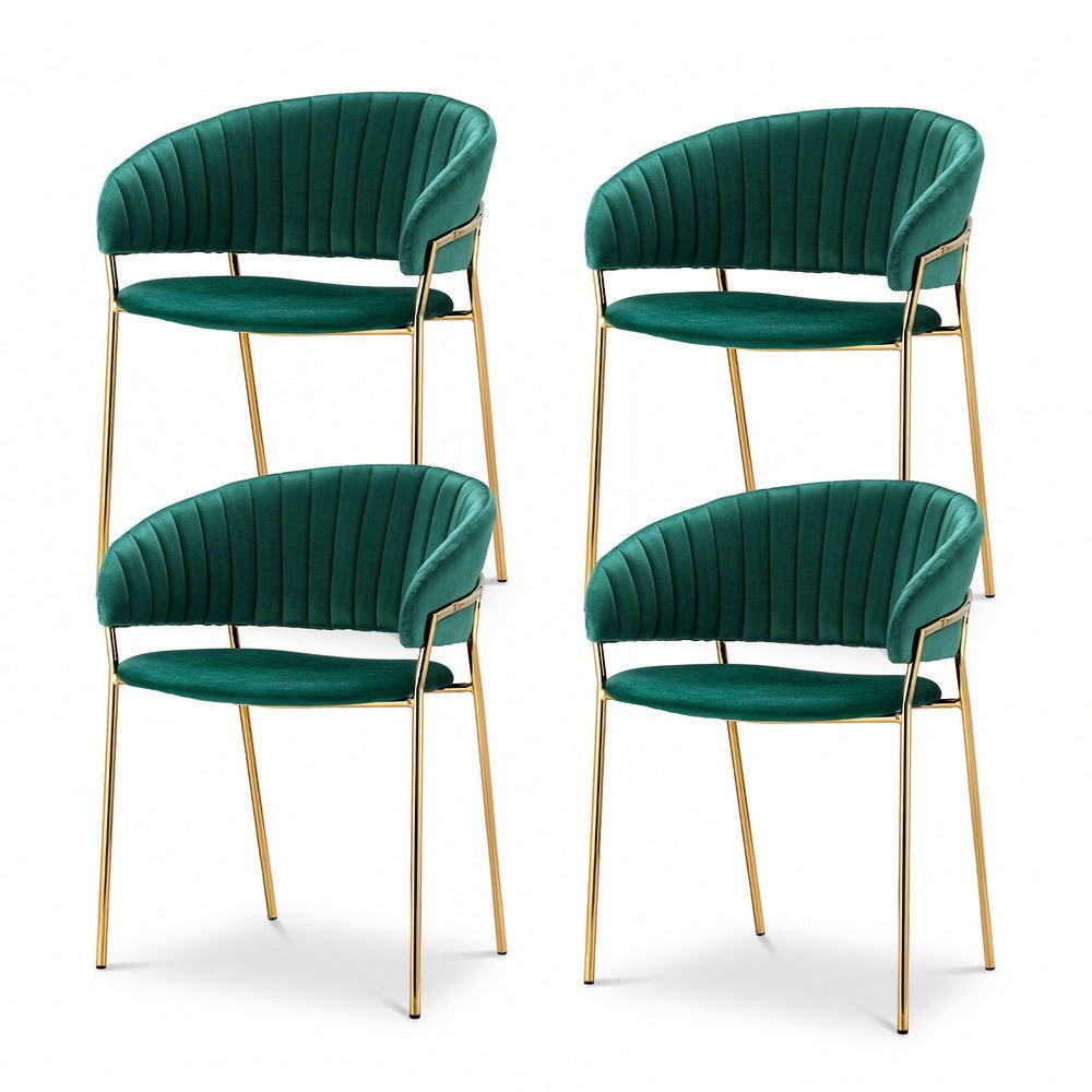 Dining Chairs Set of 4 Velvet Hollow Armchair Green - Furniture > Dining > Kitchen & Dining Chairs - Rivercity House & Home Co. (ABN 18 642 972 209) - Affordable Modern Furniture Australia