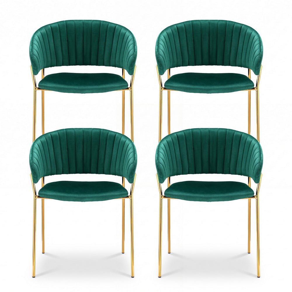 Dining Chairs Set of 4 Velvet Hollow Armchair Green - Furniture > Dining > Kitchen & Dining Chairs - Rivercity House & Home Co. (ABN 18 642 972 209) - Affordable Modern Furniture Australia