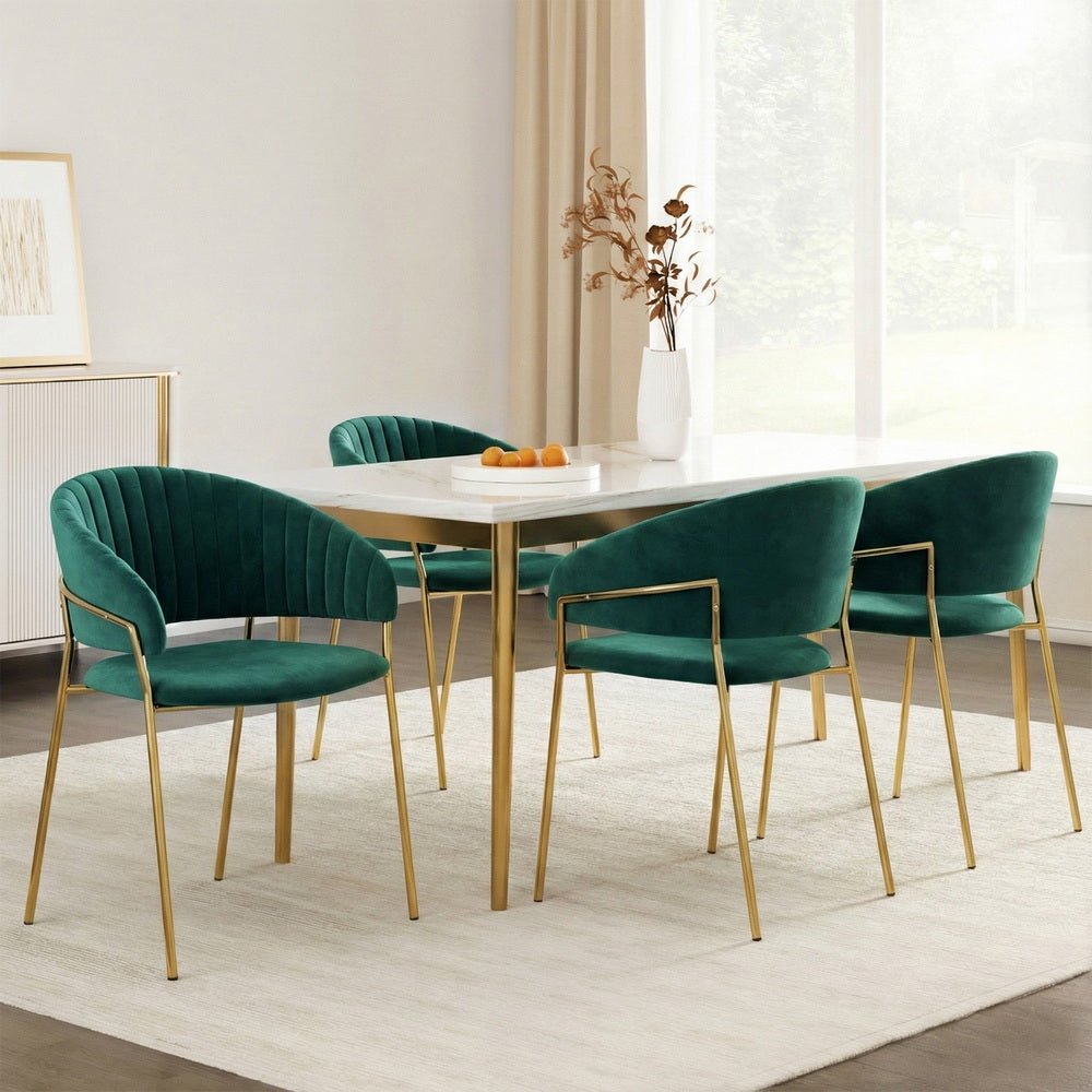 Dining Chairs Set of 4 Velvet Hollow Armchair Green - Furniture > Dining > Kitchen & Dining Chairs - Rivercity House & Home Co. (ABN 18 642 972 209) - Affordable Modern Furniture Australia