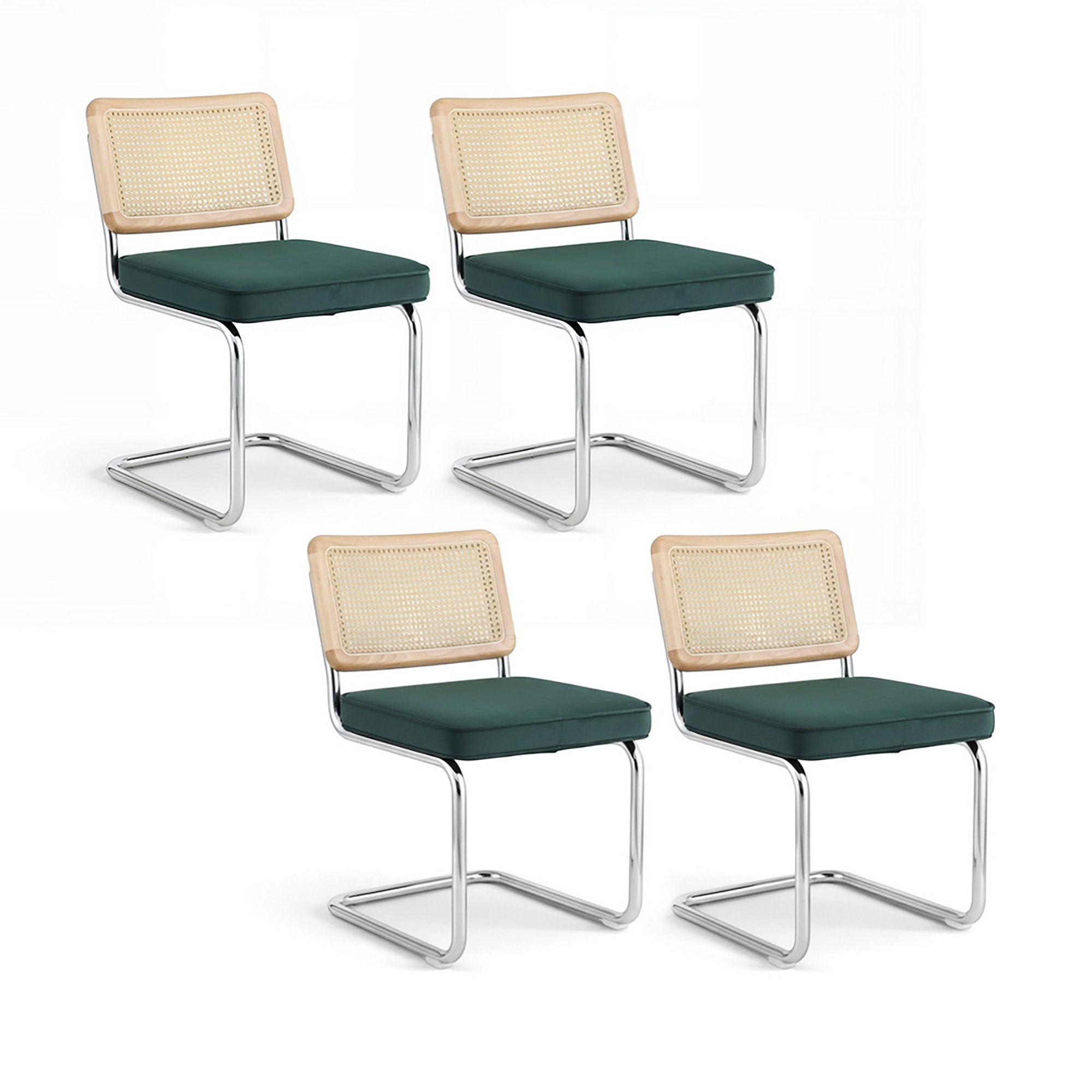 Dining Chairs Set of 4 Velvet Rattan Cantilever Green - Furniture > Dining > Kitchen & Dining Chairs - Rivercity House & Home Co. (ABN 18 642 972 209) - Affordable Modern Furniture Australia