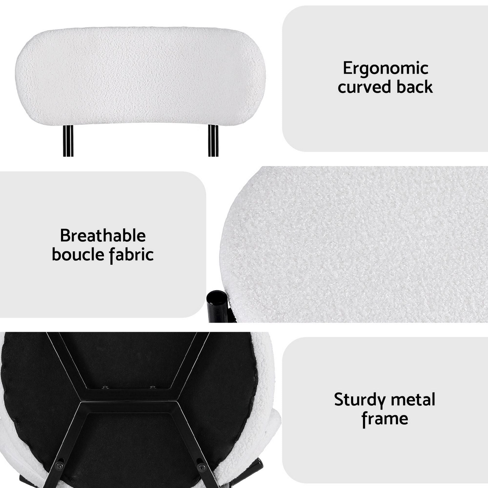 Dining Chairs Set of 6 Sherpa Boucle White - Furniture > Dining > Kitchen & Dining Chairs - Rivercity House & Home Co. (ABN 18 642 972 209) - Affordable Modern Furniture Australia