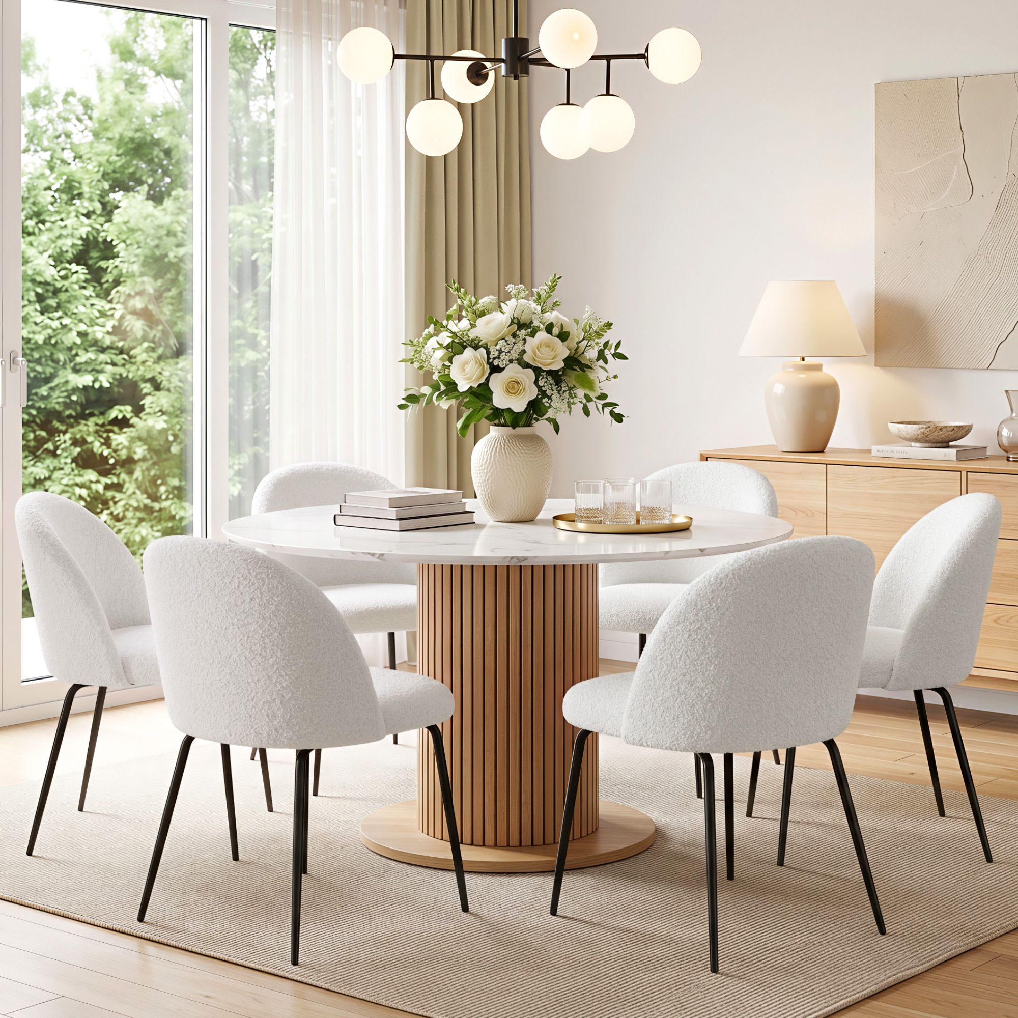 Dining Chairs Set of 6 Sherpa Boucle White - Furniture > Dining > Kitchen & Dining Chairs - Rivercity House & Home Co. (ABN 18 642 972 209) - Affordable Modern Furniture Australia