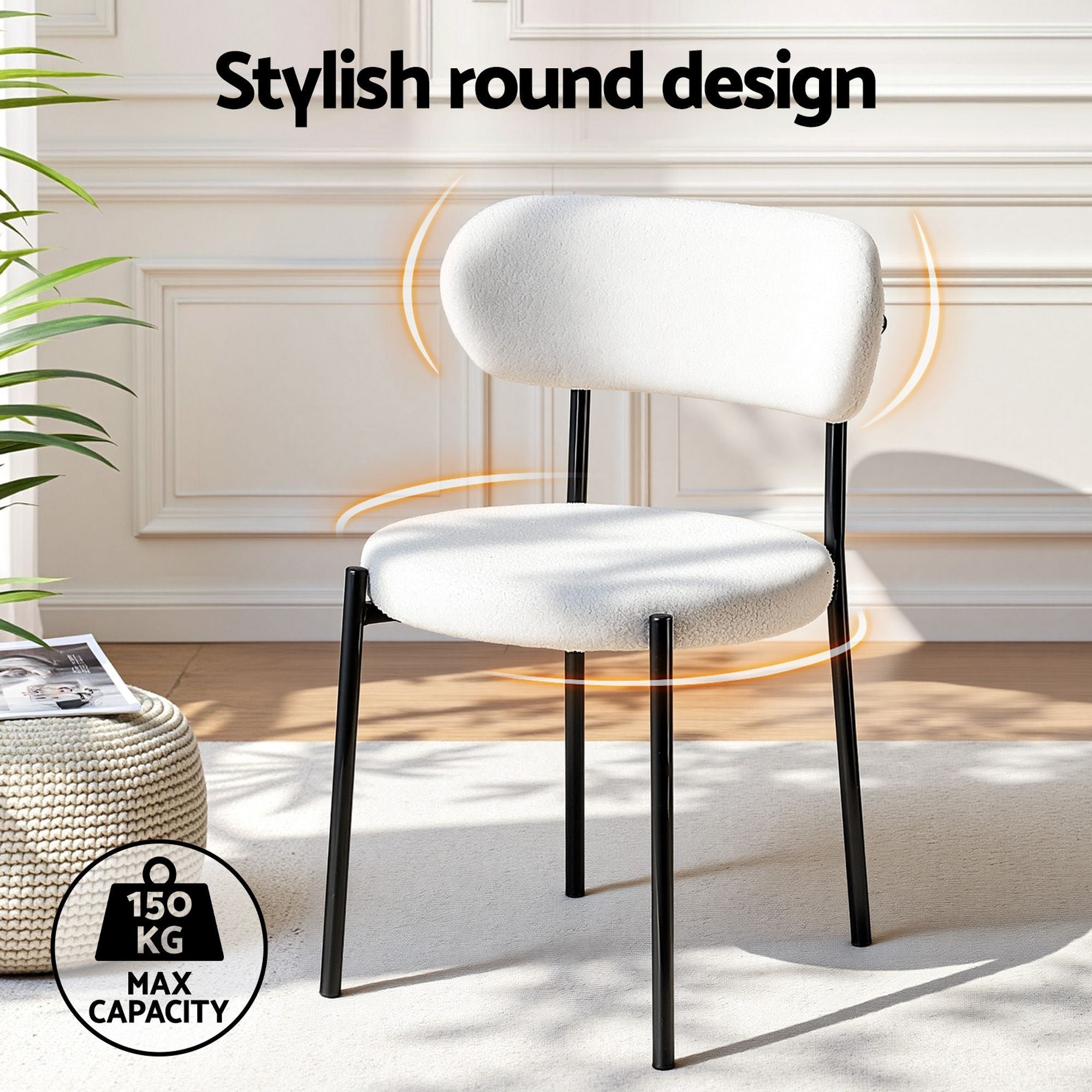 Dining Chairs Set of 6 Sherpa Boucle White - Furniture > Dining > Kitchen & Dining Chairs - Rivercity House & Home Co. (ABN 18 642 972 209) - Affordable Modern Furniture Australia