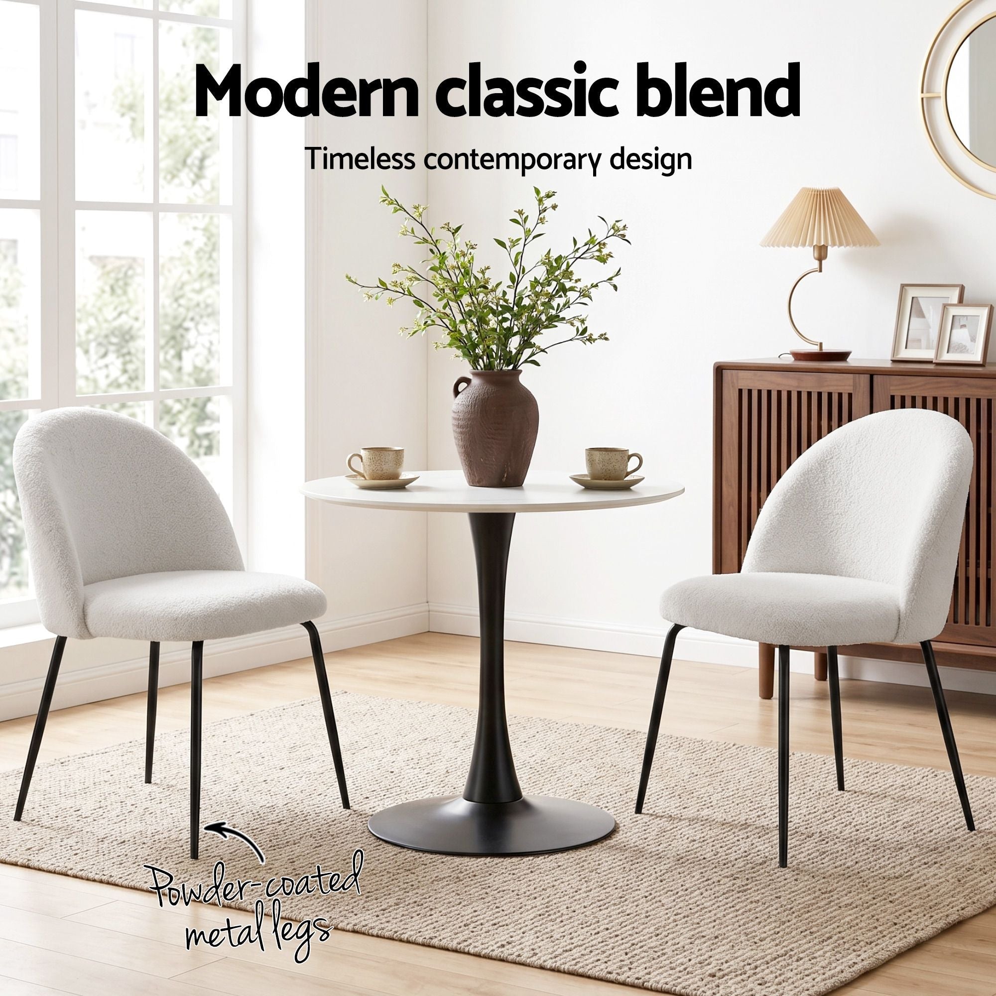 Dining Chairs Set of 6 Sherpa Boucle White - Furniture > Dining > Kitchen & Dining Chairs - Rivercity House & Home Co. (ABN 18 642 972 209) - Affordable Modern Furniture Australia