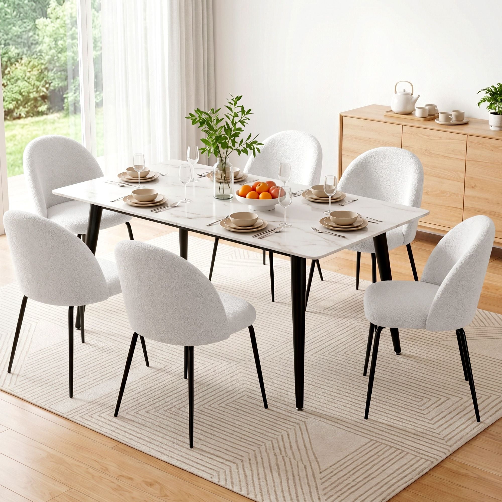 Dining Chairs Set of 6 Sherpa Boucle White - Furniture > Dining > Kitchen & Dining Chairs - Rivercity House & Home Co. (ABN 18 642 972 209) - Affordable Modern Furniture Australia