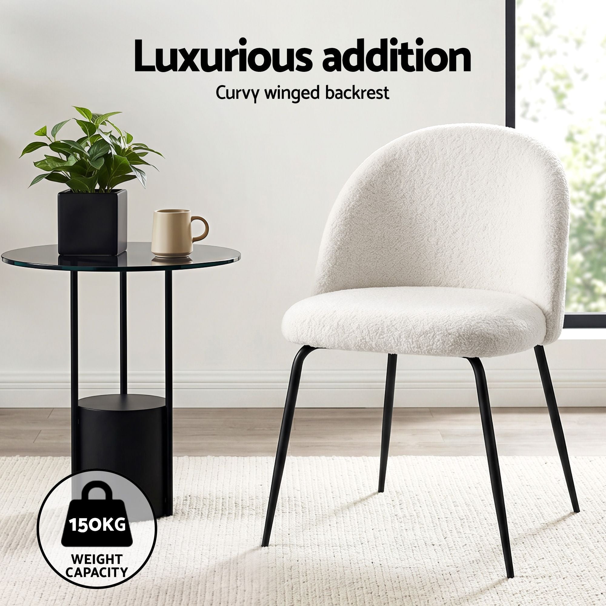Dining Chairs Set of 6 Sherpa Boucle White - Furniture > Dining > Kitchen & Dining Chairs - Rivercity House & Home Co. (ABN 18 642 972 209) - Affordable Modern Furniture Australia