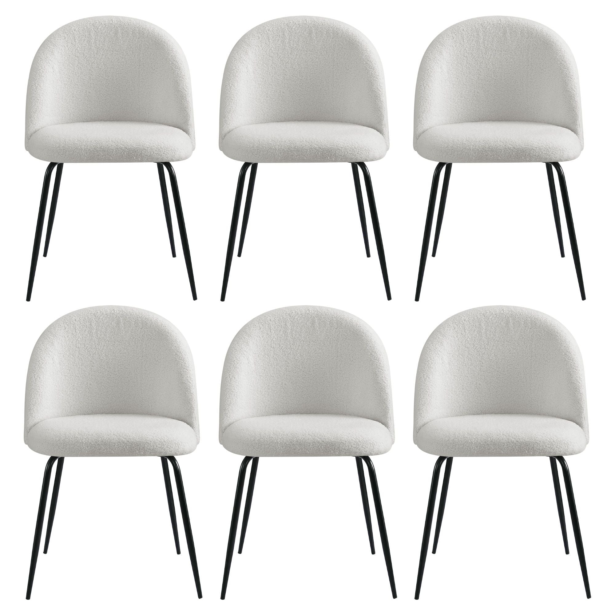 Dining Chairs Set of 6 Sherpa Boucle White - Furniture > Dining > Kitchen & Dining Chairs - Rivercity House & Home Co. (ABN 18 642 972 209) - Affordable Modern Furniture Australia