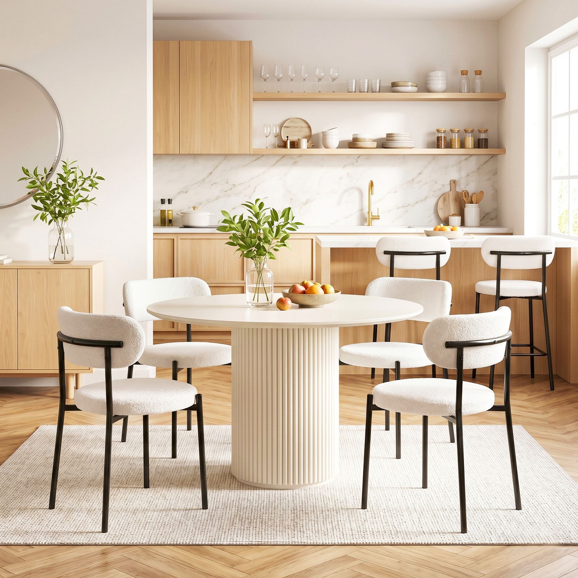 Dining Chairs Set of 6 Sherpa Boucle White - Furniture > Dining > Kitchen & Dining Chairs - Rivercity House & Home Co. (ABN 18 642 972 209) - Affordable Modern Furniture Australia