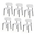 Dining Chairs Set of 6 Sherpa Boucle White