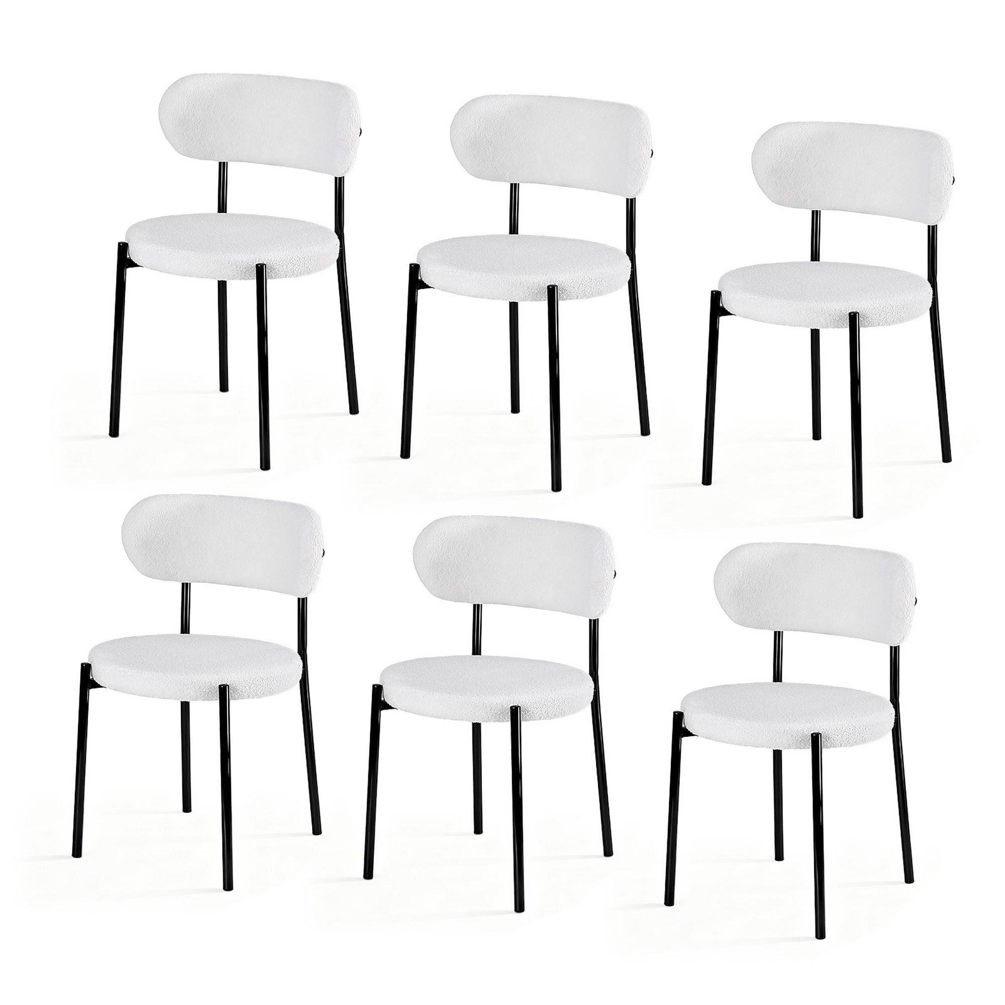 Dining Chairs Set of 6 Sherpa Boucle White - Furniture > Dining > Kitchen & Dining Chairs - Rivercity House & Home Co. (ABN 18 642 972 209) - Affordable Modern Furniture Australia