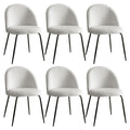 Set of 6 Sherpa Boucle Dining Chairs with Steel Legs - White