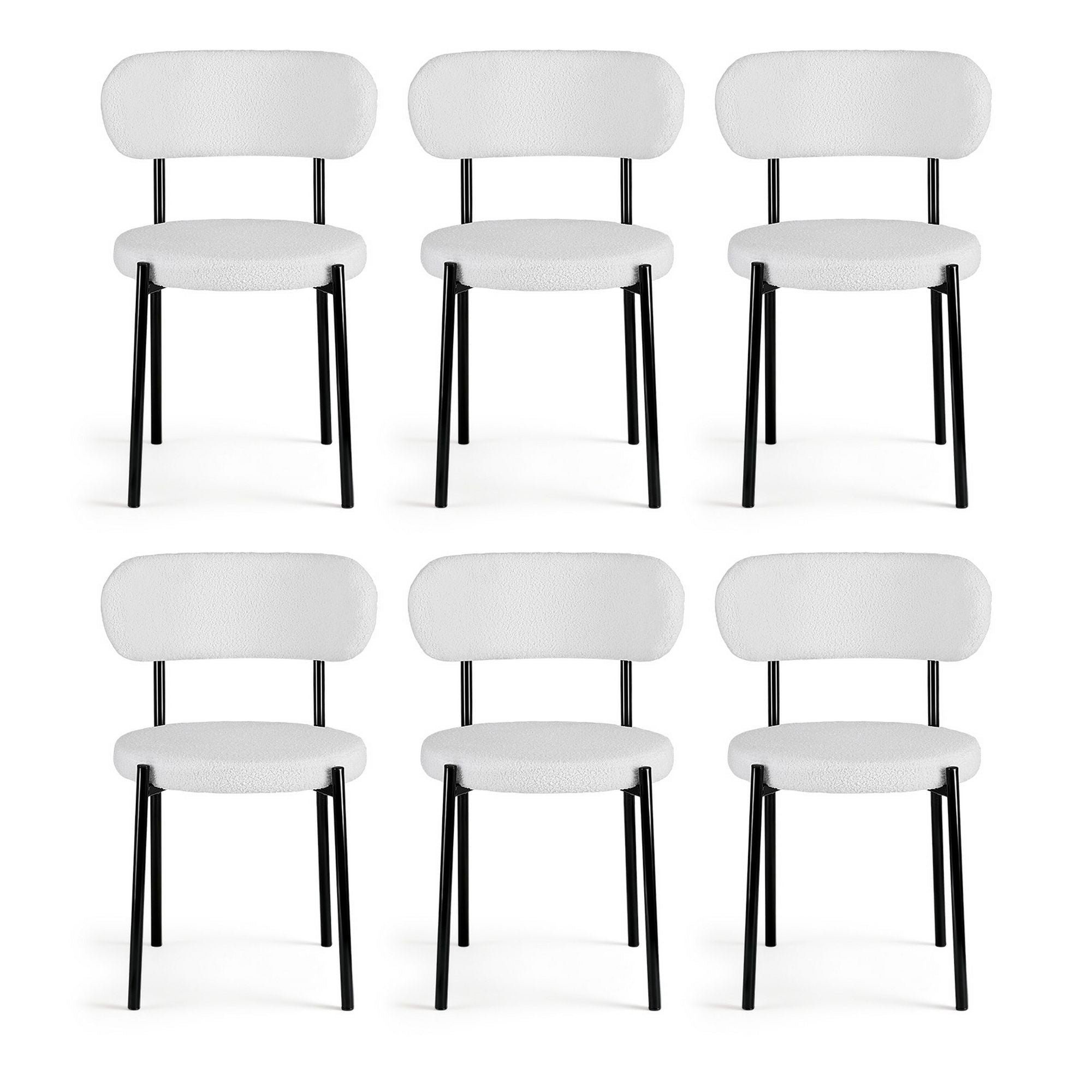 Dining Chairs Set of 6 Sherpa Boucle White - Furniture > Dining > Kitchen & Dining Chairs - Rivercity House & Home Co. (ABN 18 642 972 209) - Affordable Modern Furniture Australia