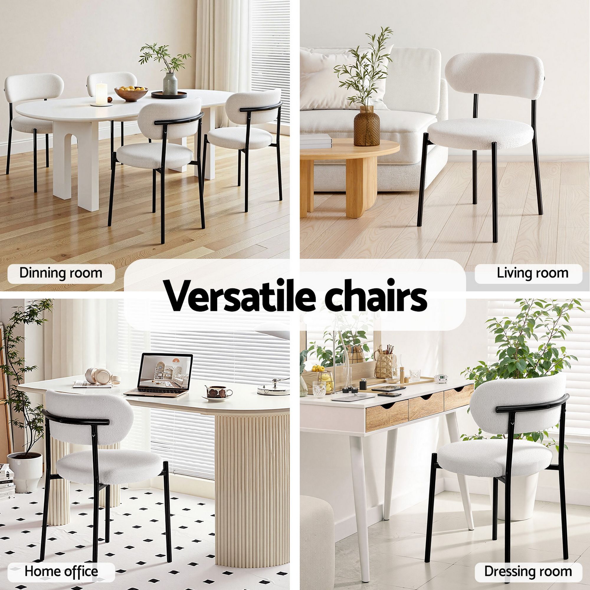 Dining Chairs Set of 6 Sherpa Boucle White - Furniture > Dining > Kitchen & Dining Chairs - Rivercity House & Home Co. (ABN 18 642 972 209) - Affordable Modern Furniture Australia