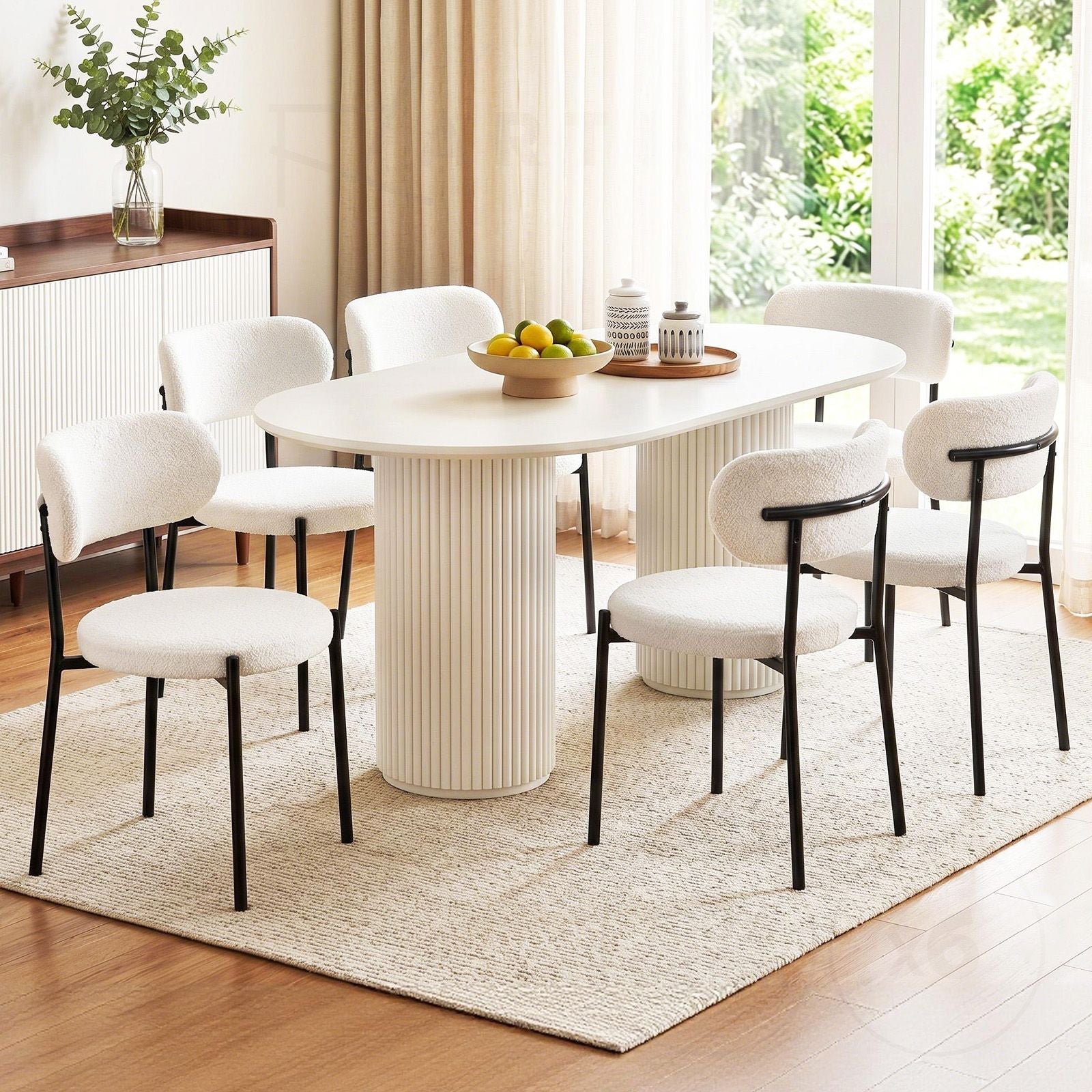 Dining Chairs Set of 6 Sherpa Boucle White - Furniture > Dining > Kitchen & Dining Chairs - Rivercity House & Home Co. (ABN 18 642 972 209) - Affordable Modern Furniture Australia
