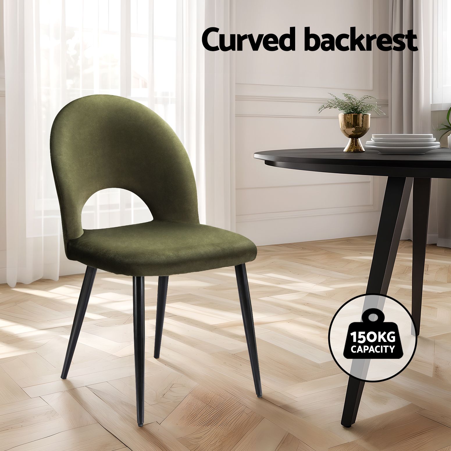 Dining Chairs Set of 6 Velvet Hollow Green - Furniture > Dining > Kitchen & Dining Chairs - Rivercity House & Home Co. (ABN 18 642 972 209) - Affordable Modern Furniture Australia