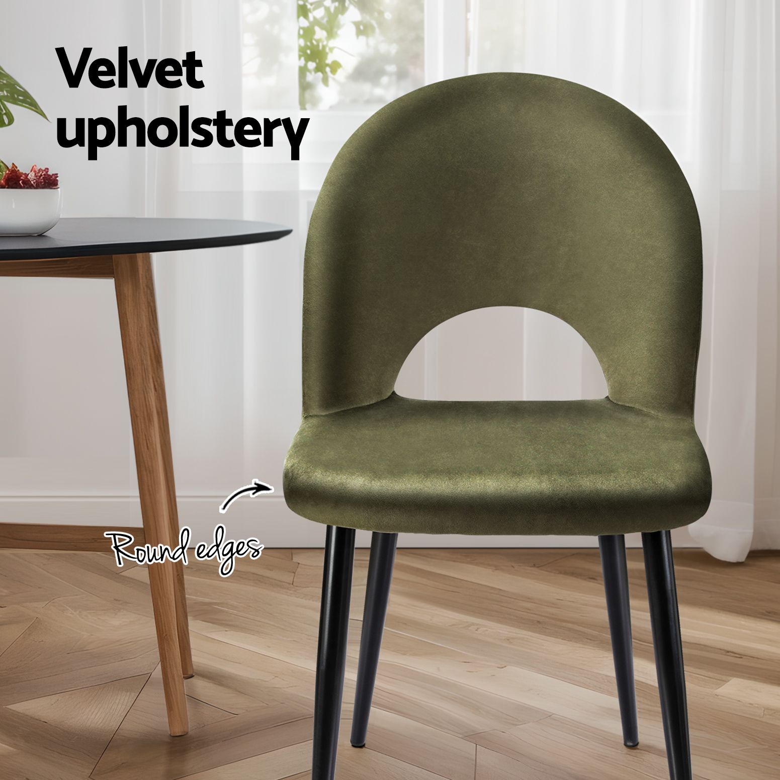 Dining Chairs Set of 6 Velvet Hollow Green - Furniture > Dining > Kitchen & Dining Chairs - Rivercity House & Home Co. (ABN 18 642 972 209) - Affordable Modern Furniture Australia