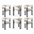 Set of 6 Velvet Upholstered Dining Barrel Chairs with Curved Armrests - Beige