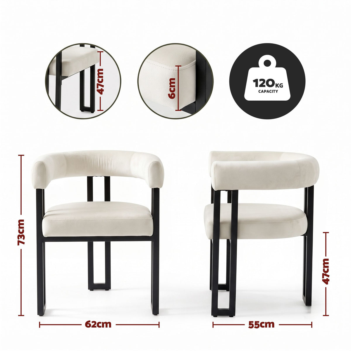 Dining Chairs Set of 6 Velvet Upholstered Barrel Chairs with Curved Armrests & Back Beige - Furniture > Dining > Kitchen & Dining Chairs - Rivercity House & Home Co. (ABN 18 642 972 209) - Affordable Modern Furniture Australia