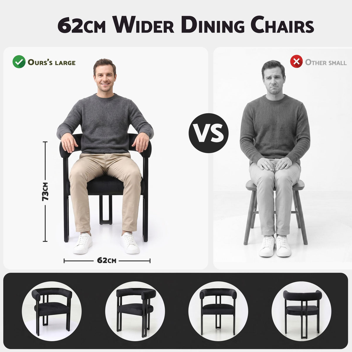 Dining Chairs Set of 6 Velvet Upholstered Barrel Chairs with Curved Armrests & Back Black - Furniture > Dining > Kitchen & Dining Chairs - Rivercity House & Home Co. (ABN 18 642 972 209) - Affordable Modern Furniture Australia