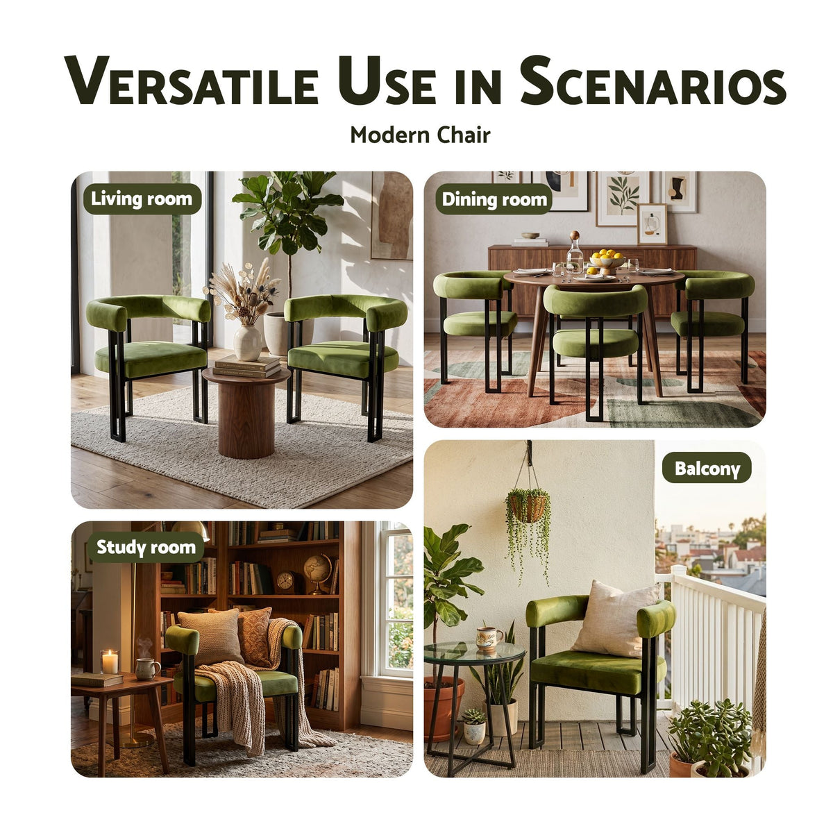 Dining Chairs Set of 6 Velvet Upholstered Barrel Chairs with Curved Armrests & Back Green - Furniture > Dining > Kitchen & Dining Chairs - Rivercity House & Home Co. (ABN 18 642 972 209) - Affordable Modern Furniture Australia