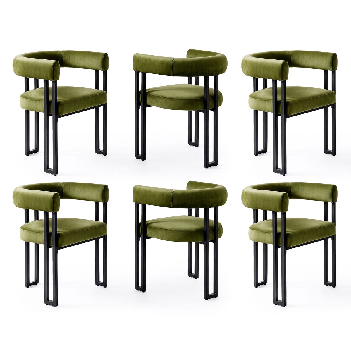 Dining Chairs Set of 6 Velvet Upholstered Barrel Chairs with Curved Armrests & Back Green - Furniture > Dining > Kitchen & Dining Chairs - Rivercity House & Home Co. (ABN 18 642 972 209) - Affordable Modern Furniture Australia