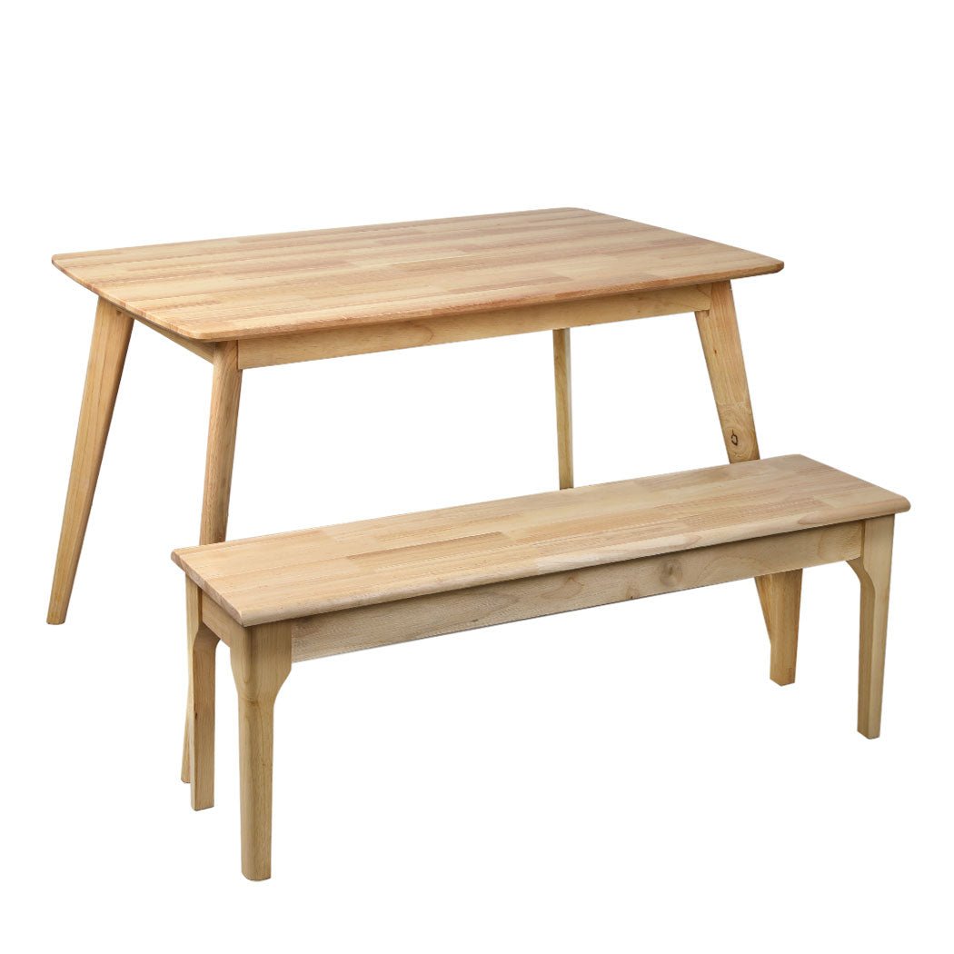 Dining Set with 1 Table and 1 Bench - Natural Wood - Rivercity House & Home Co. (ABN 18 642 972 209) - Affordable Modern Furniture Australia