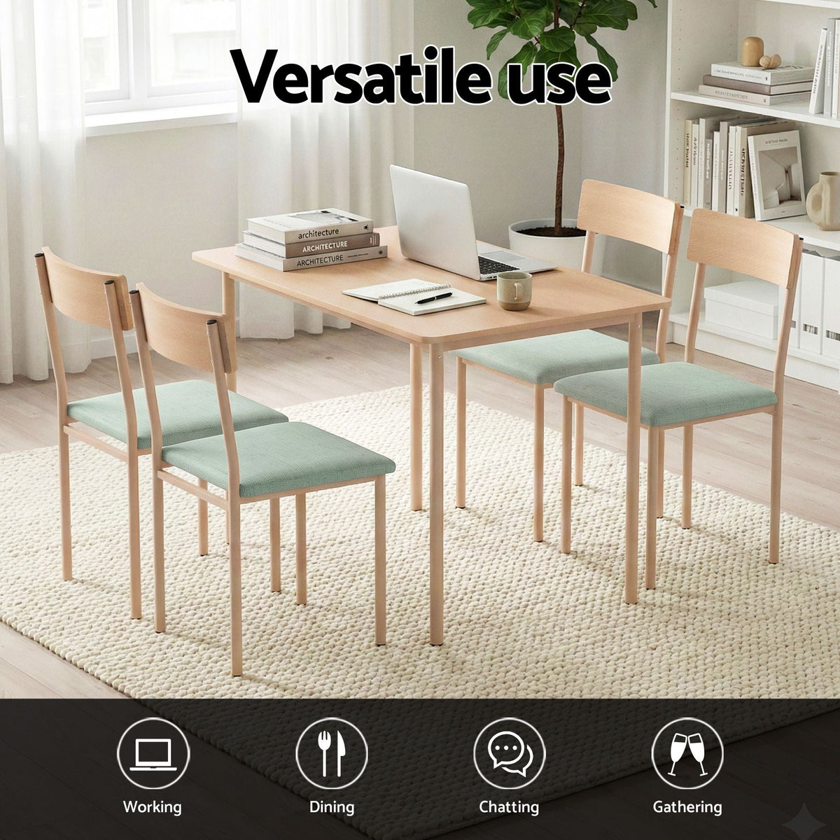 Dining Table and 4 Chairs Set Compact Kitchen Furniture - Natural Light Green - Furniture > Dining > Dining Set - Rivercity House & Home Co. (ABN 18 642 972 209) - Affordable Modern Furniture Australia