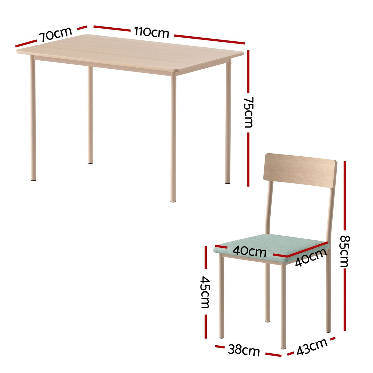 Dining Table and 4 Chairs Set Compact Kitchen Furniture - Natural Light Green - Furniture > Dining > Dining Set - Rivercity House & Home Co. (ABN 18 642 972 209) - Affordable Modern Furniture Australia