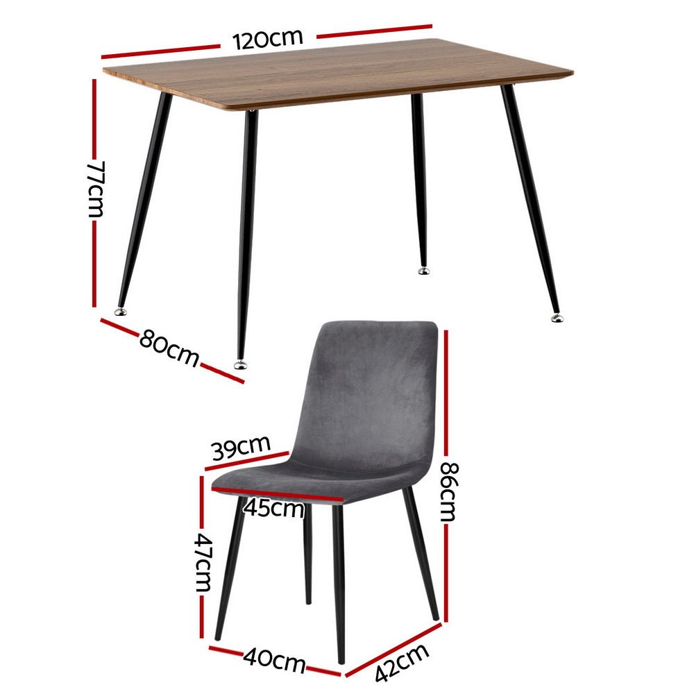 Dining Table and 4 Chairs Set Grey Velvet - Furniture > Dining > Dining Set - Rivercity House & Home Co. (ABN 18 642 972 209) - Affordable Modern Furniture Australia