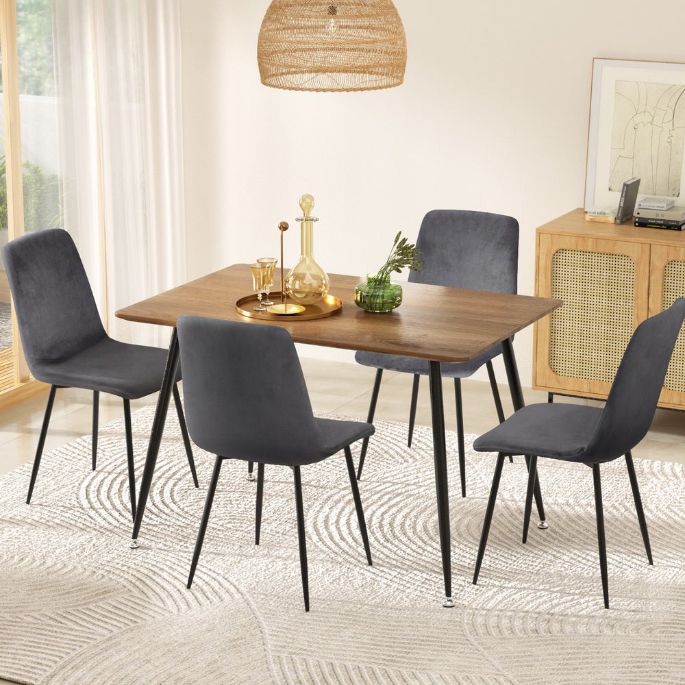 Dining Table and 4 Chairs Set Grey Velvet - Furniture > Dining > Dining Set - Rivercity House & Home Co. (ABN 18 642 972 209) - Affordable Modern Furniture Australia