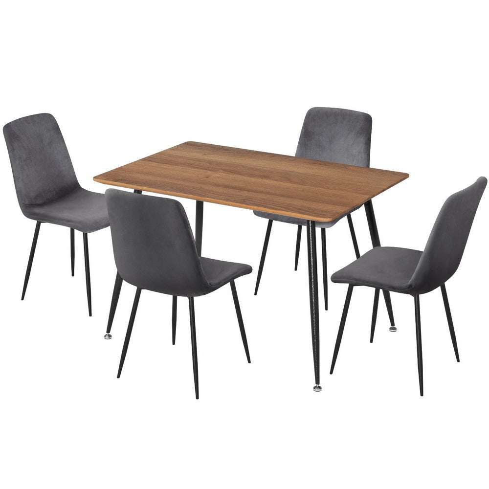 Dining Table and 4 Chairs Set Grey Velvet - Furniture > Dining > Dining Set - Rivercity House & Home Co. (ABN 18 642 972 209) - Affordable Modern Furniture Australia