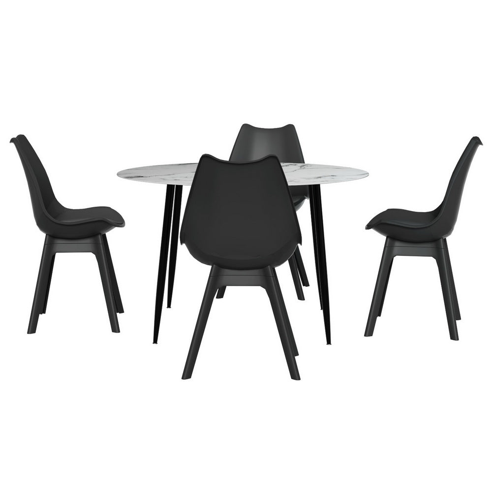 Dining Table and 4 Chairs Set Marble Black - Furniture > Dining > Dining Set - Rivercity House & Home Co. (ABN 18 642 972 209) - Affordable Modern Furniture Australia