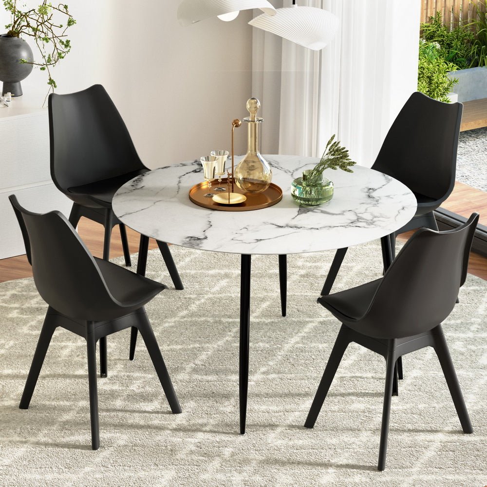 Dining Table and 4 Chairs Set Marble Black - Furniture > Dining > Dining Set - Rivercity House & Home Co. (ABN 18 642 972 209) - Affordable Modern Furniture Australia