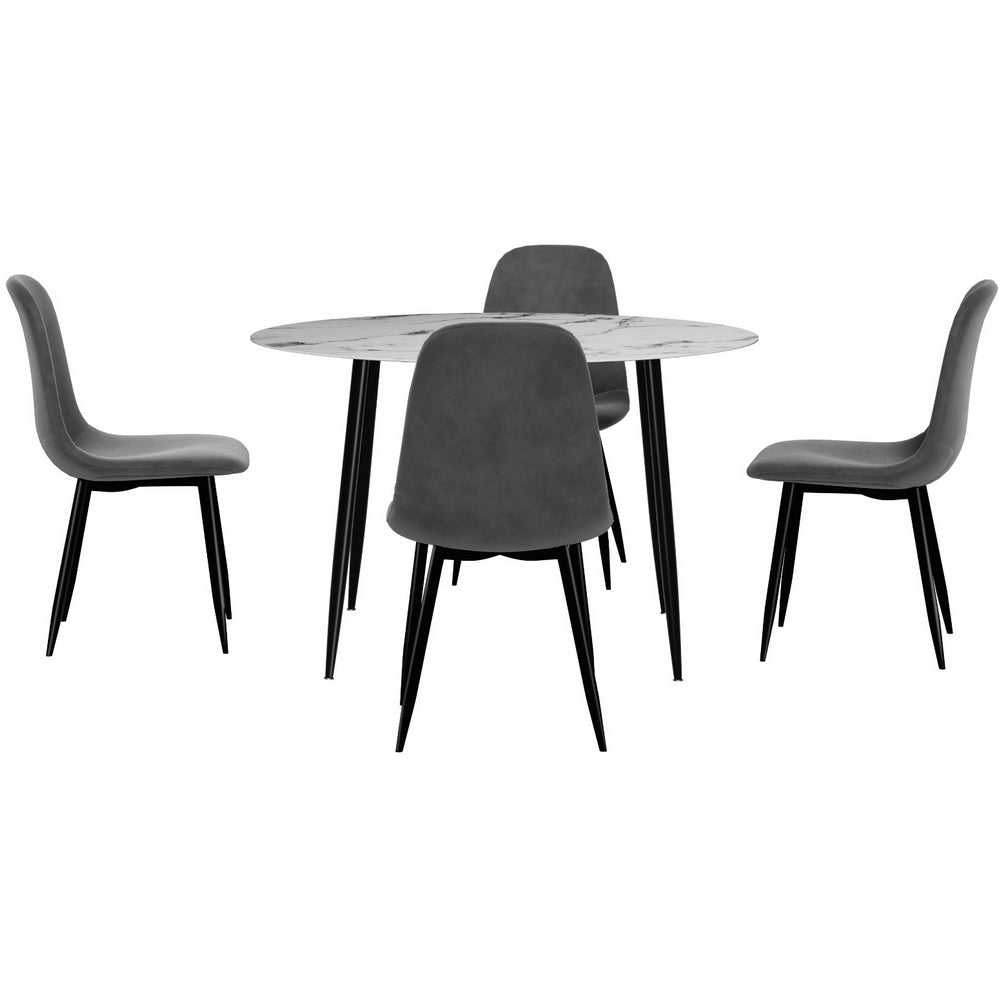 Dining Table and 4 Chairs Set Marble Grey - Furniture > Dining > Dining Set - Rivercity House & Home Co. (ABN 18 642 972 209) - Affordable Modern Furniture Australia