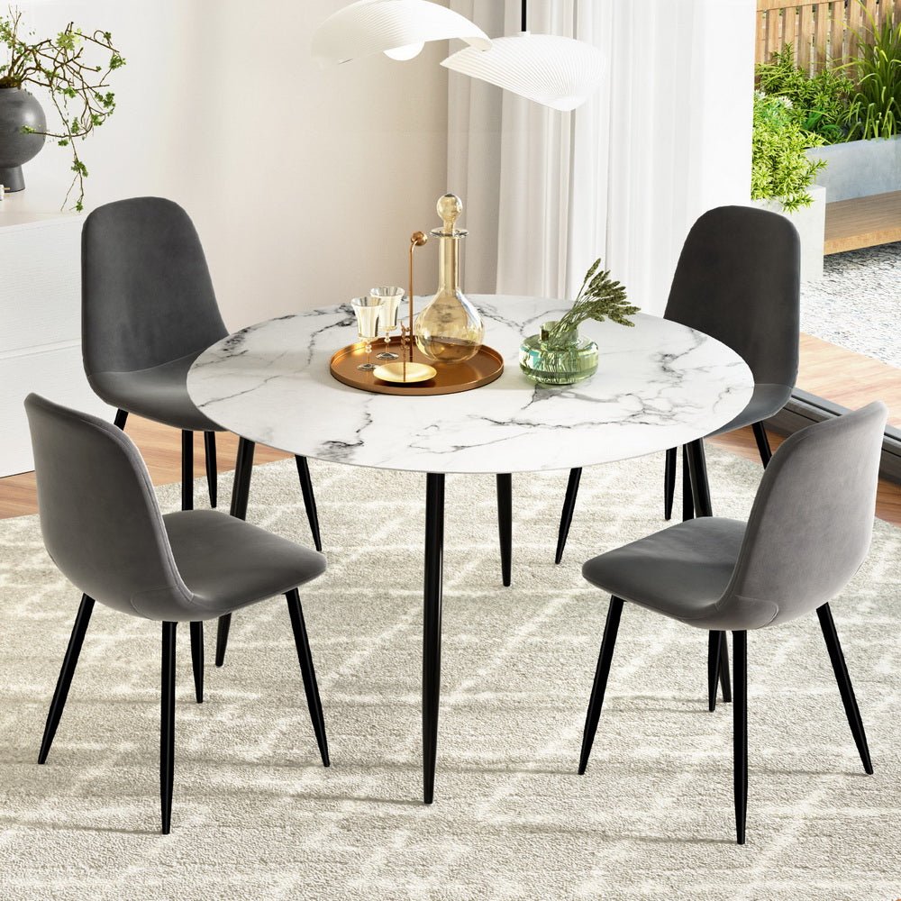 Dining Table and 4 Chairs Set Marble Grey - Furniture > Dining > Dining Set - Rivercity House & Home Co. (ABN 18 642 972 209) - Affordable Modern Furniture Australia