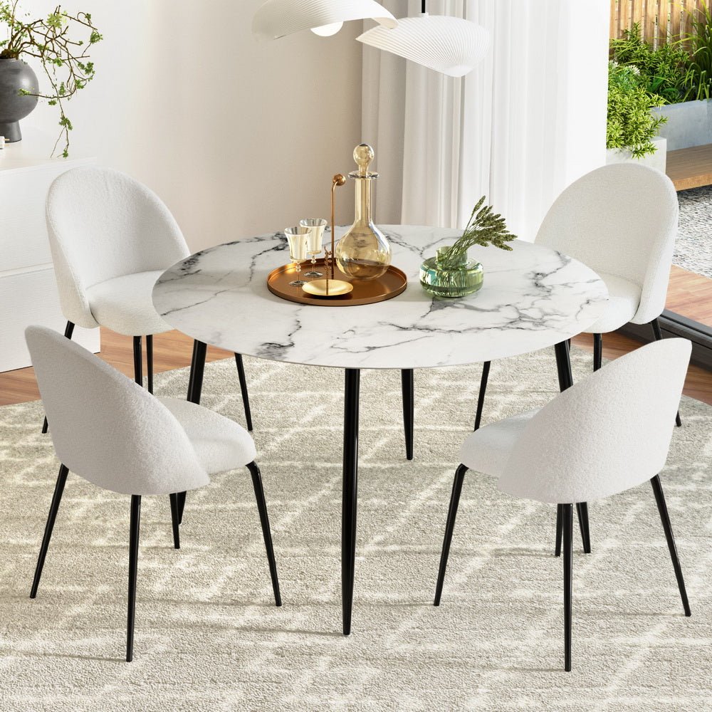 Dining Table and 4 Chairs Set Marble White - Furniture > Dining > Dining Set - Rivercity House & Home Co. (ABN 18 642 972 209) - Affordable Modern Furniture Australia