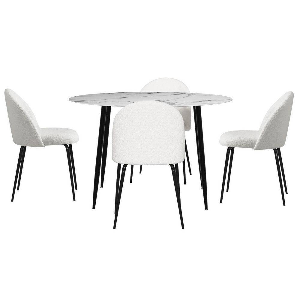 Dining Table and 4 Chairs Set Marble White - Furniture > Dining > Dining Set - Rivercity House & Home Co. (ABN 18 642 972 209) - Affordable Modern Furniture Australia