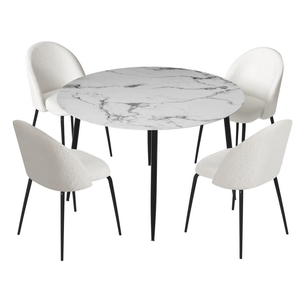 Dining Table and 4 Chairs Set Marble White - Furniture > Dining > Dining Set - Rivercity House & Home Co. (ABN 18 642 972 209) - Affordable Modern Furniture Australia