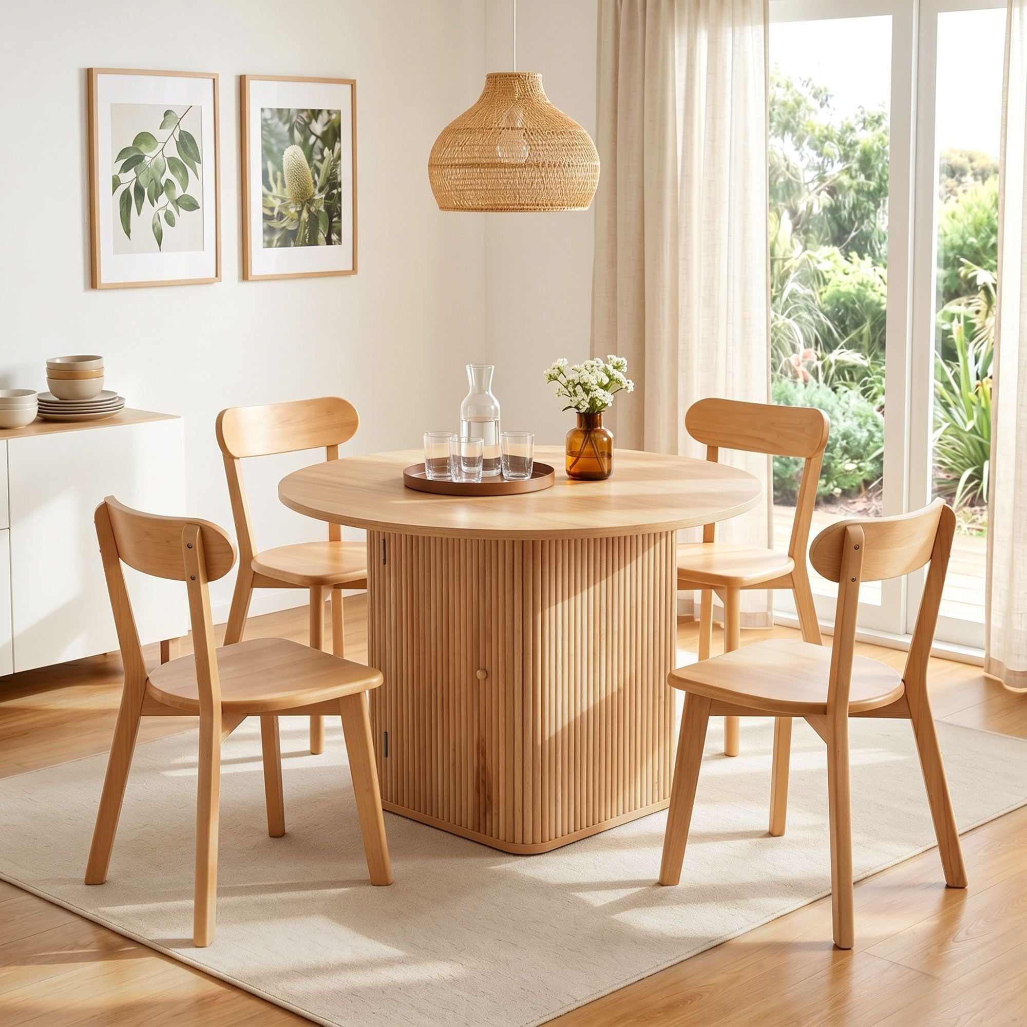 Dining Table and 4 Chairs Set Natural Timber - Furniture > Dining > Dining Set - Rivercity House & Home Co. (ABN 18 642 972 209) - Affordable Modern Furniture Australia
