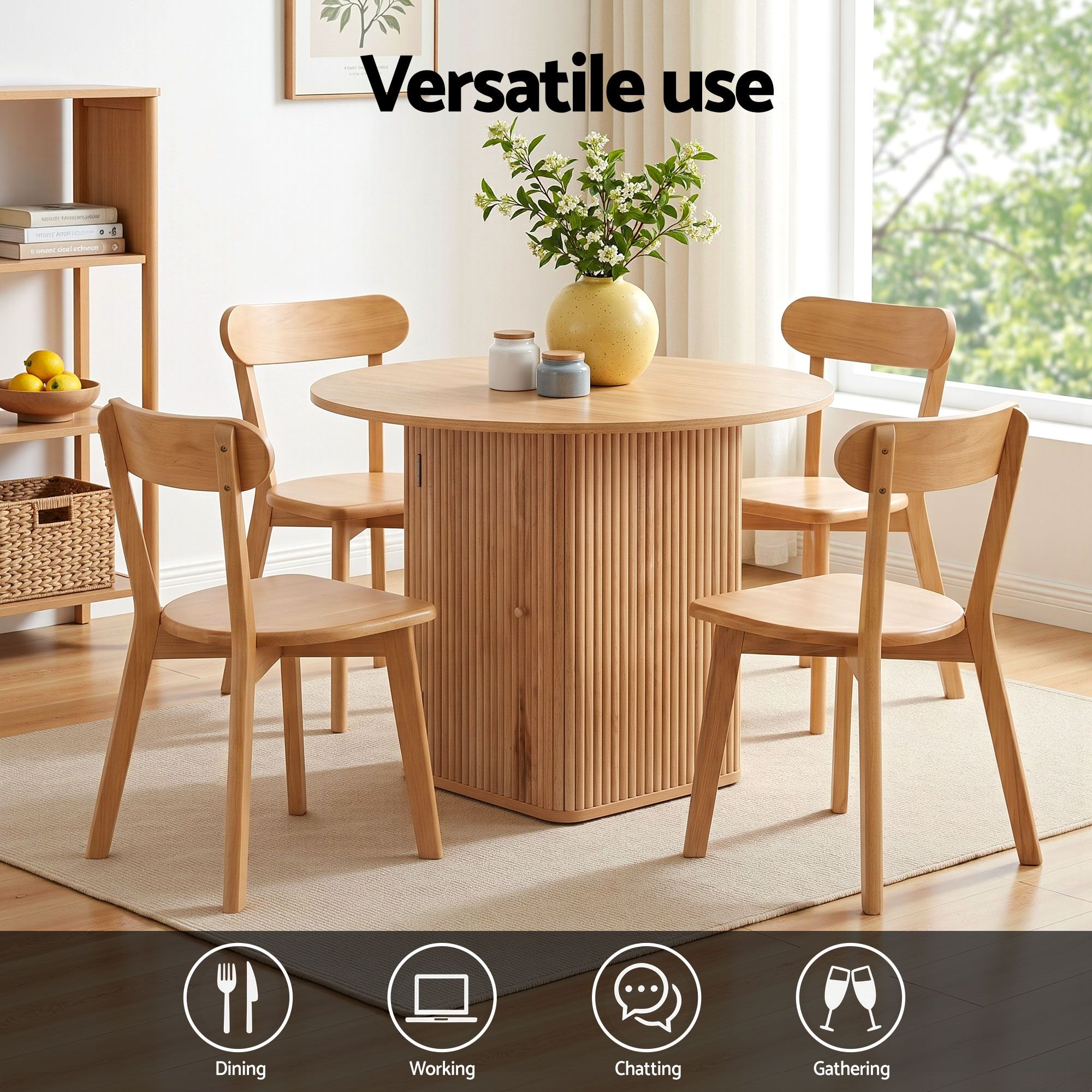Dining Table and 4 Chairs Set Natural Timber - Furniture > Dining > Dining Set - Rivercity House & Home Co. (ABN 18 642 972 209) - Affordable Modern Furniture Australia
