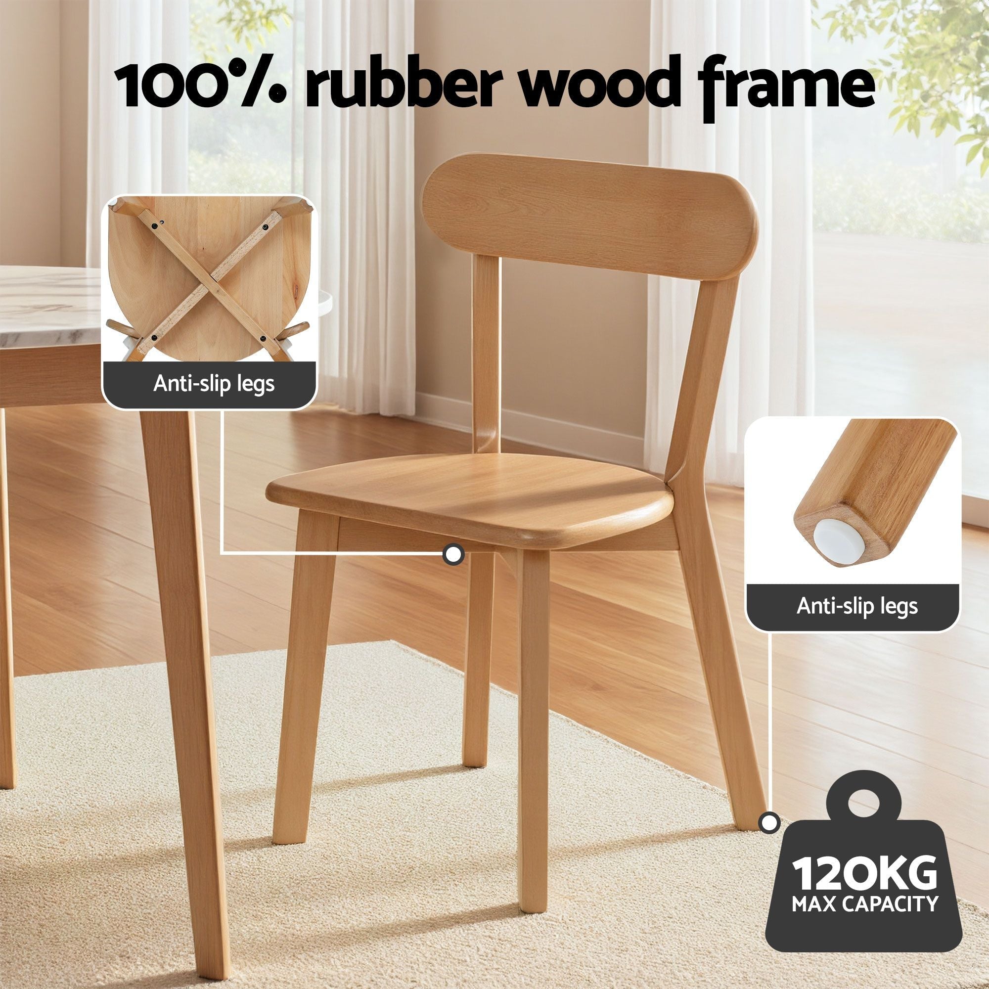 Dining Table and 4 Chairs Set Natural Timber - Furniture > Dining > Dining Set - Rivercity House & Home Co. (ABN 18 642 972 209) - Affordable Modern Furniture Australia
