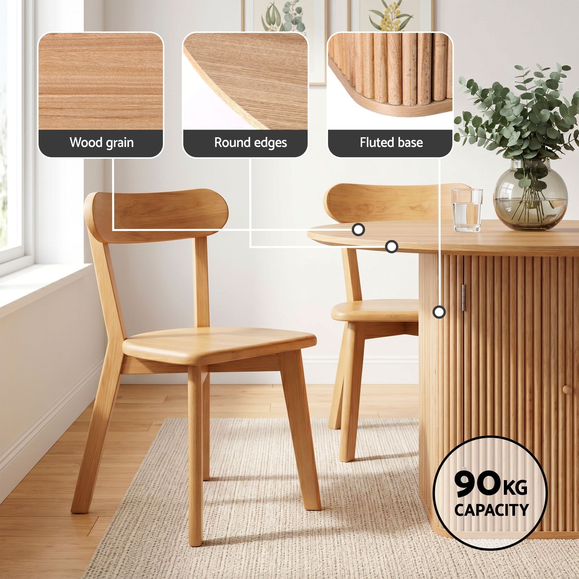 Dining Table and 4 Chairs Set Natural Timber - Furniture > Dining > Dining Set - Rivercity House & Home Co. (ABN 18 642 972 209) - Affordable Modern Furniture Australia