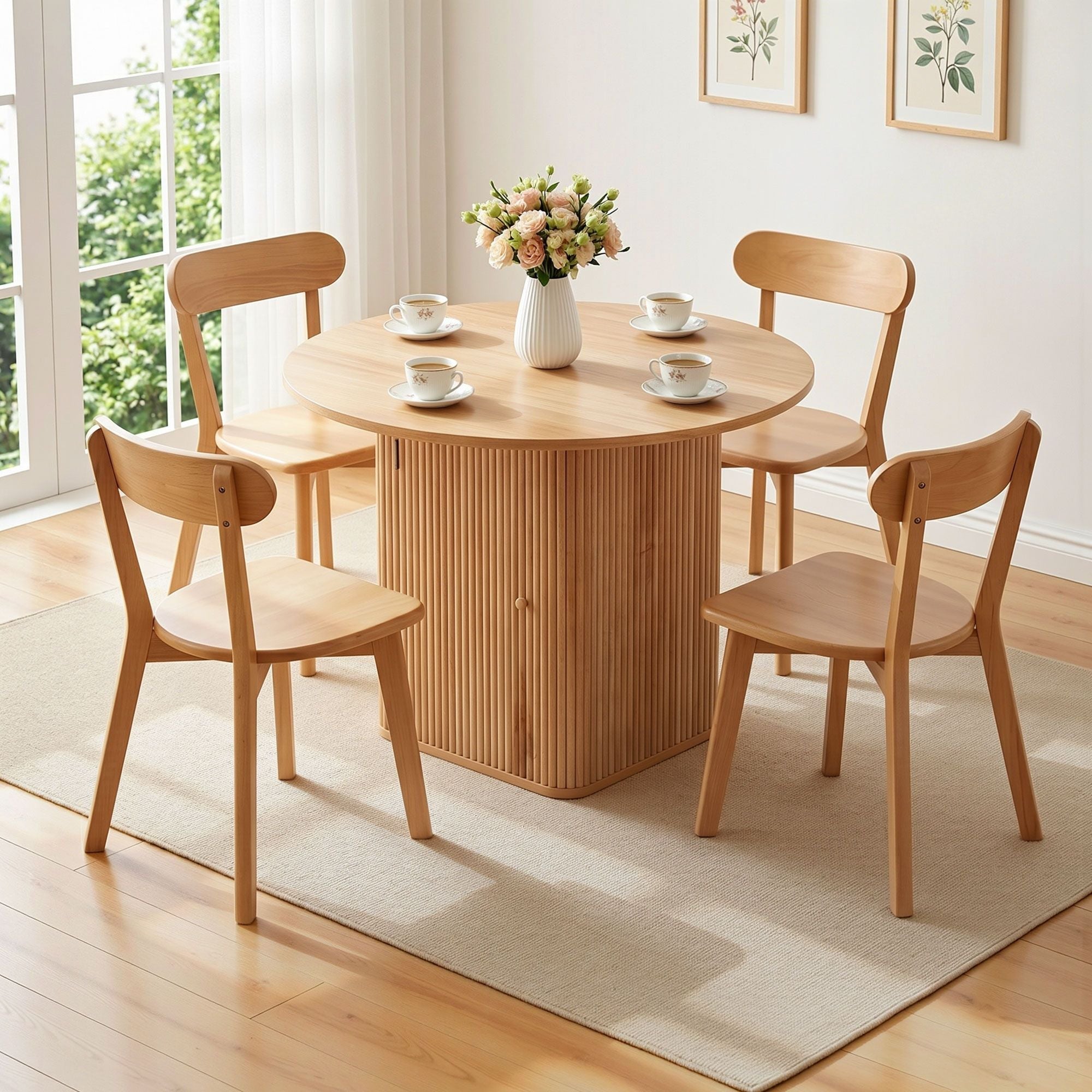 Dining Table and 4 Chairs Set Natural Timber - Furniture > Dining > Dining Set - Rivercity House & Home Co. (ABN 18 642 972 209) - Affordable Modern Furniture Australia