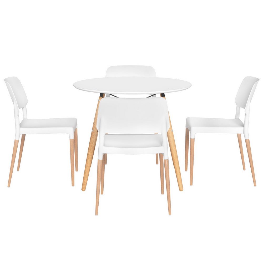 Dining Table and 4 Chairs Set Round White - Furniture > Dining > Dining Set - Rivercity House & Home Co. (ABN 18 642 972 209) - Affordable Modern Furniture Australia