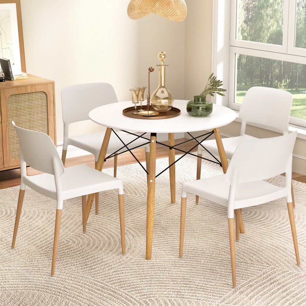 Dining Table and 4 Chairs Set Round White - Furniture > Dining > Dining Set - Rivercity House & Home Co. (ABN 18 642 972 209) - Affordable Modern Furniture Australia