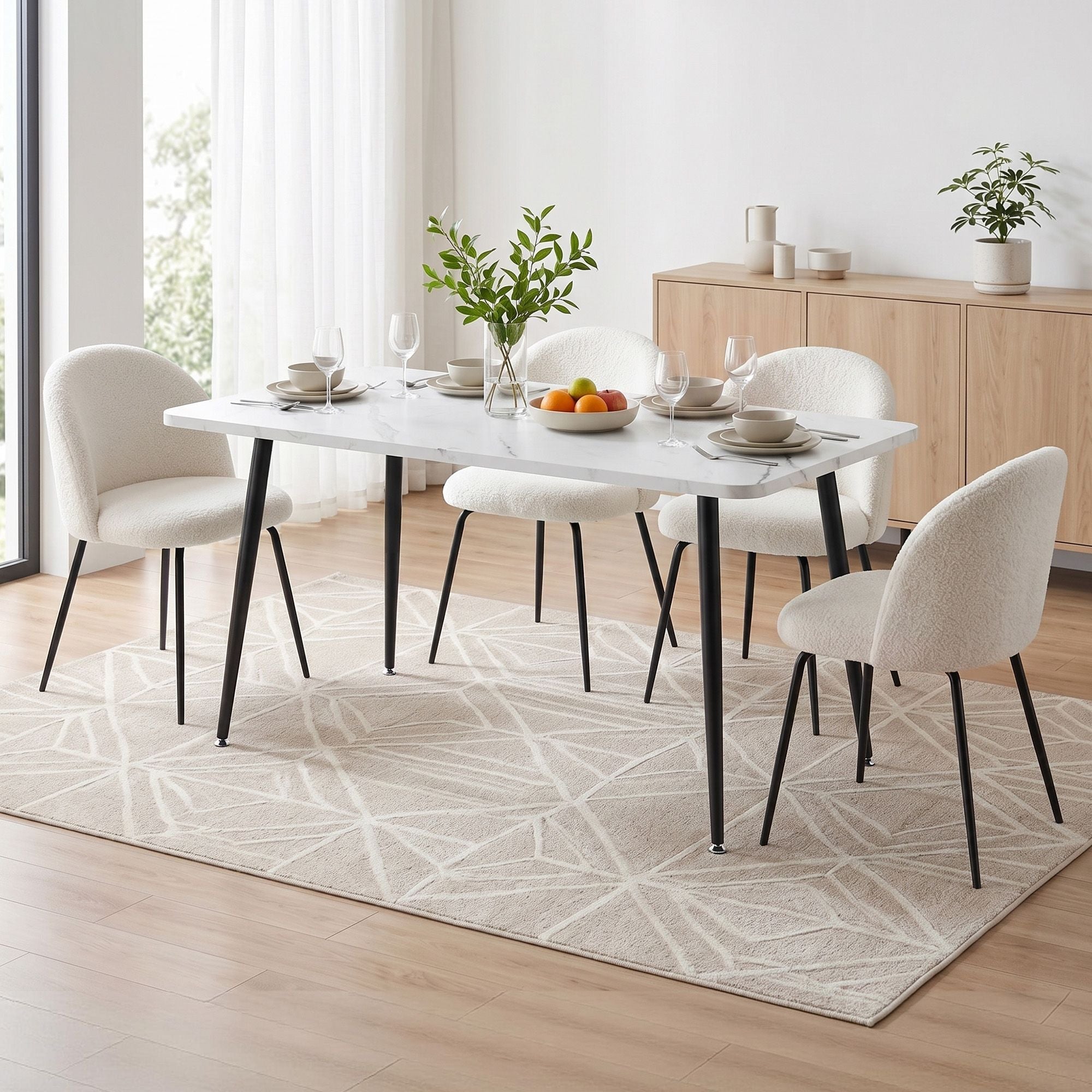 Dining Table and 4 Chairs Set White Marble Style - Furniture > Dining > Dining Set - Rivercity House & Home Co. (ABN 18 642 972 209) - Affordable Modern Furniture Australia